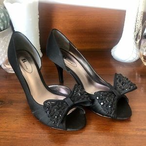 Browns black bow heels with rhinestones
